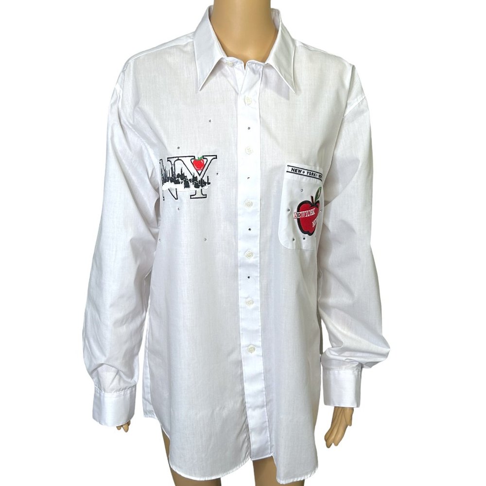 Lysa Jayne Collection Womens L New York NY Button Up Long Sleeve‎ Blouse Shirt
